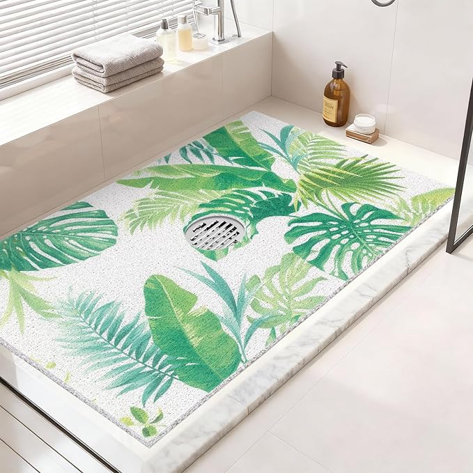 Non Slip Shower Mat: 47.2x31.5 Inch Extra Large Shower Mats for Inside Shower with Drain Hole in Middle - Soft PVC Loofah Anti Slip Shower Floor Mat for Standing and Walk-in Shower, Quick Drying
