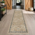 Distressed Taupe Washable Long Runners for Hallways, 2'6"x8' Wide Kitchen Runner Rug, Bohemian Traditional Entryway Indoor Rug, Distressed Floral Geometric Design, Non-Slip Stain & Fade Resistant