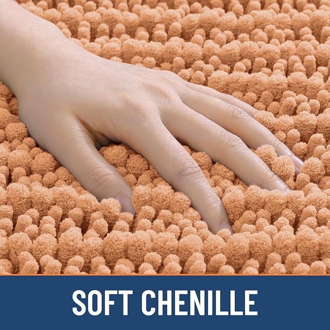 Smiry Bathroom Rugs Mat 36x24, Extra Soft Absorbent Chenille Bath Rugs, Non Slip Rubber Backing Machine Washable Quick Dry Bath Mats for Bathroom Floor, Tub, Shower, Home Decor Accessories, Peach