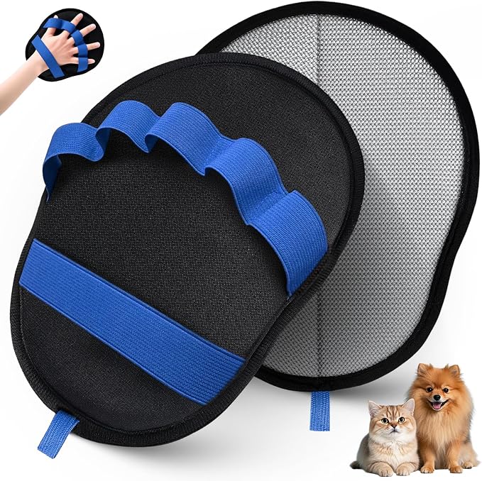 Pet Hair Removal Glove for Dogs & Cats, Reusable Washable Electrostatic Pet Hair Remover Glove, Pet Hair Mitt with Finger Straps for Couch, Carpet, Car Seats, Clothes, Furniture, Blue