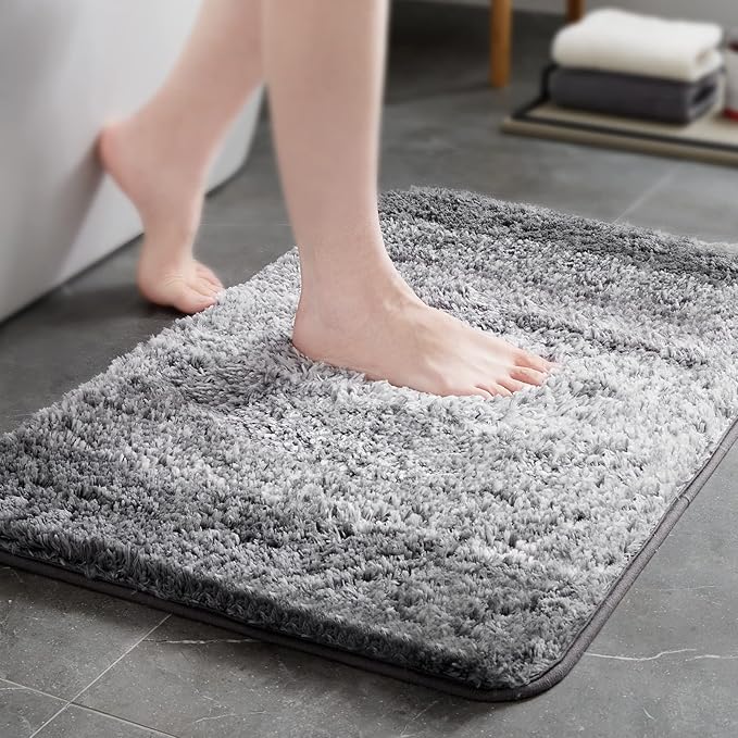 TECHMILLY Super Soft Shaggy Bathroom Rugs, Absorbent Thick Non Slip Microfiber Bath Rugs, Quick Dry Machine Washable Bath Mat for Bathroom Floor, Bathtub and Shower 17"x24"