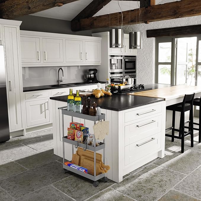 Simple Houseware 3-Tier Slim/Narrow Storage Cart with Handle, 5.5'' Wide x 27.5'' Height Rolling Organizer for Kitchen, Bathroom, Laundry Room - Grey