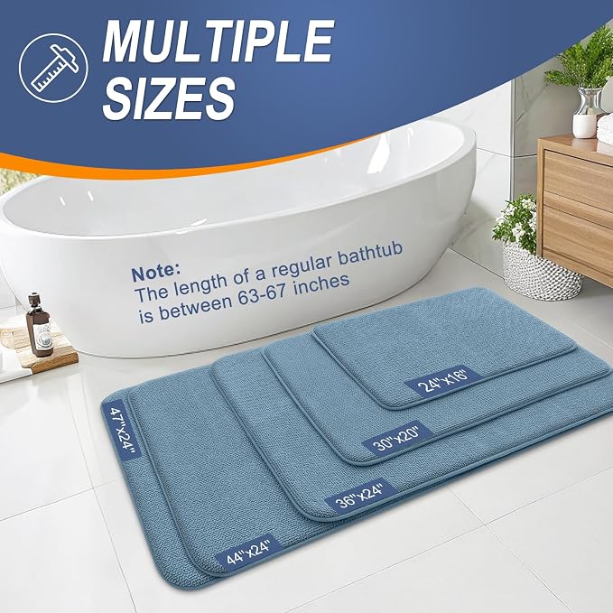 OLANLY Thick Memory Foam Large Bathroom Rugs 59x35, Extra Soft Absorbent Bath Rug, Quick Dry Bath Mat, Non-Slip, Machine Washable Mats for Bathroom, Tub and Shower, Home Decor Accessories, Airy Blue