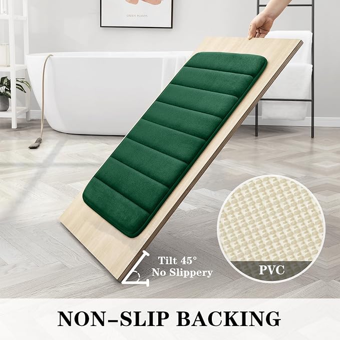 BYSURE Dark Green Memory Foam Bathroom Rug Set 3 Piece, Non Slip Extra Soft Absorbent Machine Washable Toilet Bath Toilet Mat (17"x24"+20"x32"+U Shape 20"x24")