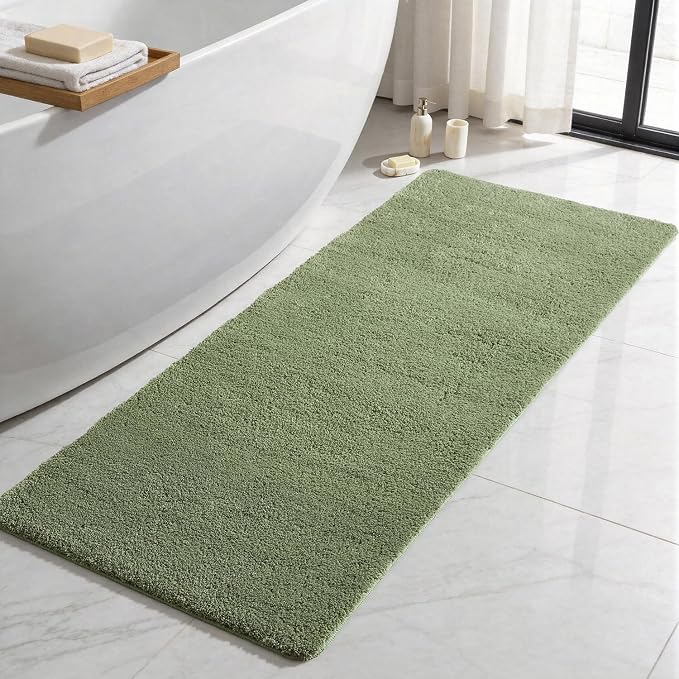 TYUU Bathroom Runner Rug, Ultra Soft Long Bath Mat Machine Washable Super Absorbent Quick Dry Bathroom Runner Rugs 24 x 60 Non Slip, Sage Green 24" x 60"