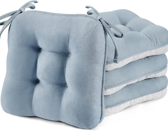 BETU Chair Cushions for Dining Chairs Set of 4,3.5" Thick Kitchen Table Chair Pads with Ties,Non Slip Backing and Covers, Seat Cushion for Dining Room,Bar,Patio Chairs,15.5"X15.5"X3.5",Smoky Blue