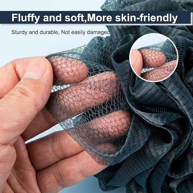 MTDLYICE Loofah Sponge XXL-100g 4 Pack, Bath Sponge Soft Mesh Shower Puff Loofah for Men, Exfoliating Body Scrubber for Women, Shower Accessories (Blue Gray)
