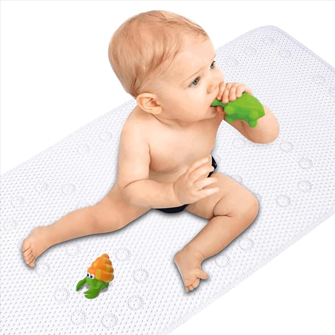 Bathtub Mat Non Slip Ivory 36” X 17” Shower Mat Soft Foam Bath Mats for Bathroom Tub, Bathtub Mat with Drain Holes, Suction Cups, Shower Mat Non Slip
