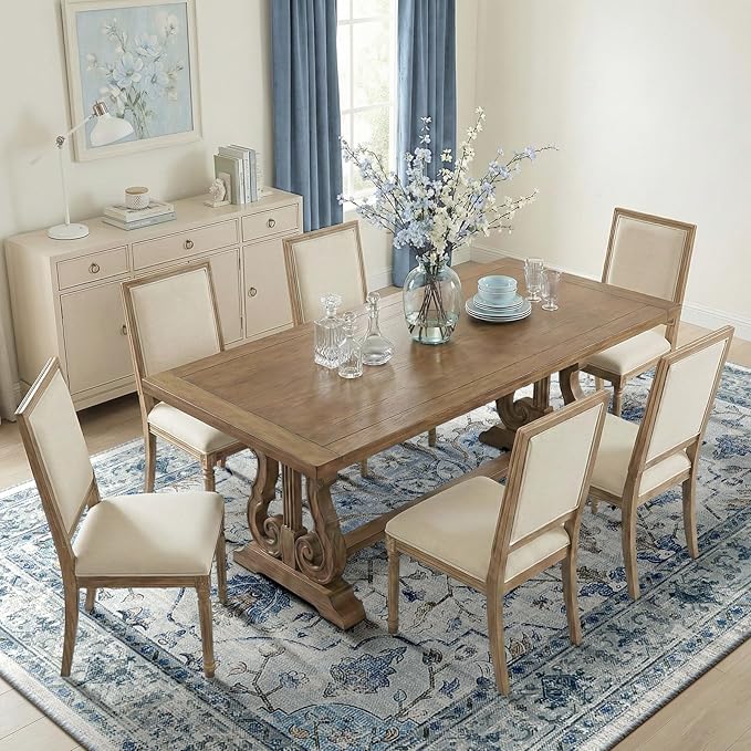 RELEANY Area Rugs 7'x10' Washable Non-Slip, Floral Vintage Distress Medallion Carpet for Living Room Bedroom Dining Room, Light Blue Navy Gray White