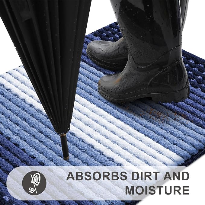 Kitinjoy Indoor Outdoor Door Mat, 71x24 Non-Slip Absorbent Dirt Trapper, Low-Profile Washable Inside Entrance Front Floor Mat, Sturdy Soft Entry Dotted Ombre Doormats for Entryway, Navy Blue