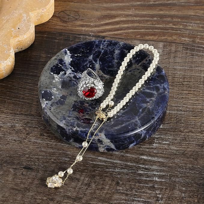 Koville Marble Jewelry Dish, Small Round Trinket Dish for Ring Necklace Earring, 4" Decorative Dish, Natural Stone Soap Dish for Bathroom Kitchen