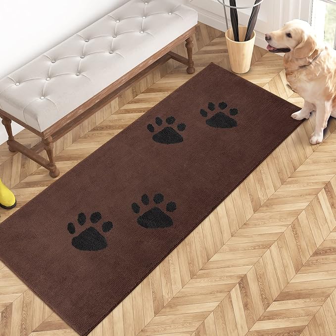 PURRUGS Dirt Trapping Door Mat 24" x 59", Non-Skid/Slip Machine Washable Microfiber Entrance Rug, Shoes Scraper, Dog Doormat, Super Absorbent Floor Mat for Muddy Wet Shoes and Paws, Brown