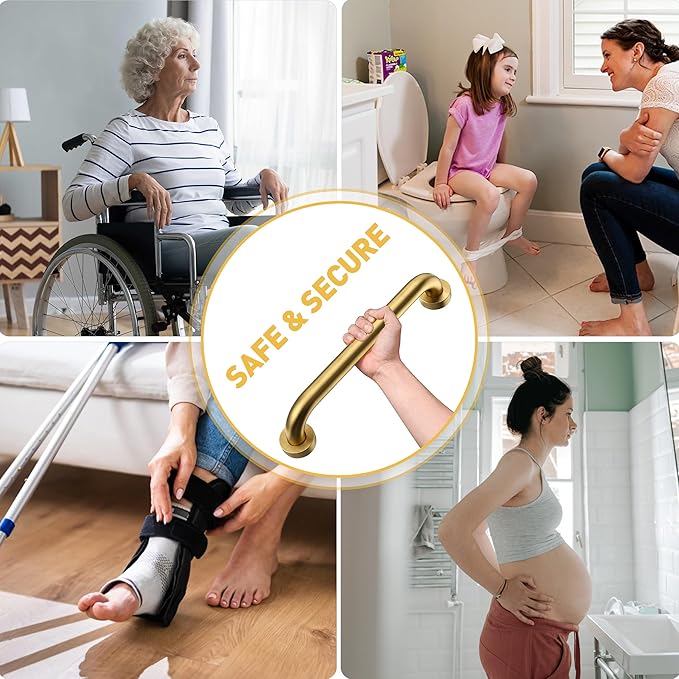 Shower Grab Bar,23.4 Inch Anti Slip Brushed Gold Stainless Steel Grab Bars for Bathtubs and Showers, Bathroom Grab Bar,Safety Shower Handle,Handicap Elderly Injury Senior Assist Bath Handle