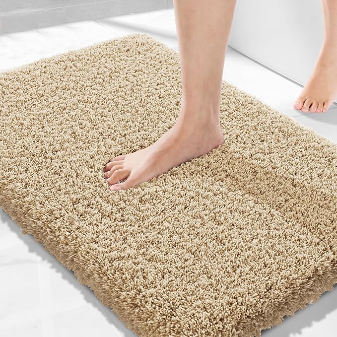Yimobra Bath Rugs for Bathroom 32X20, Ultra Soft and Water Absorbent Bath Mats, Non Slip Plush Shower Rugs, Microfiber Thick Matts for Bathroom Floor/Tub, Machine Washable, Pure Beige