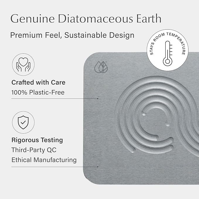 Dorai Home Stone Bath Mat Set - Premium Diatomaceous Earth Bath Floor Mats with Non-Slip Base, Fast-Drying Modern Shower Mat for Bathroom | Zen Ash, 2 Pack - 23.6"x15.4"