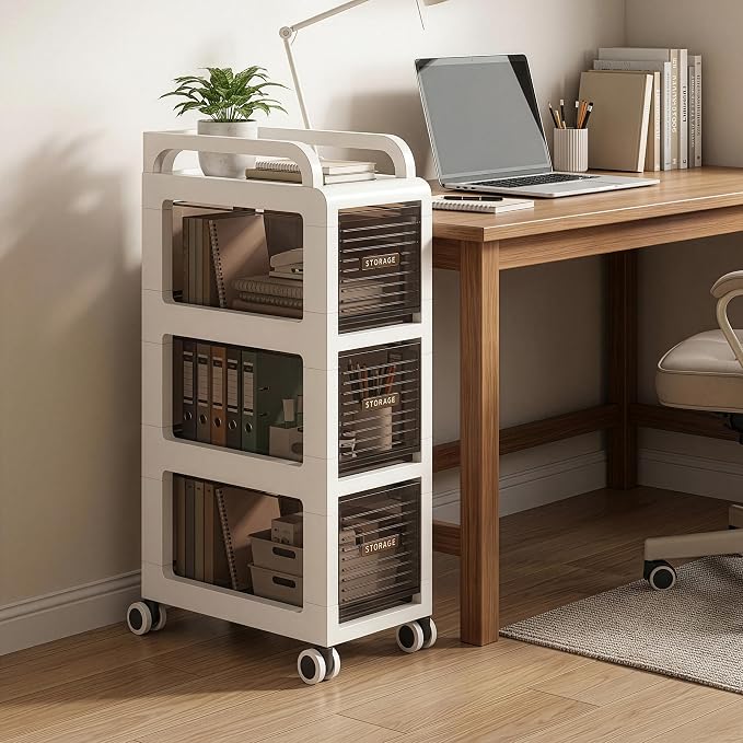 Bathroom Storage with Drawers, 7.87" Wide Slim Storage Cabinet with Wheels for Small Spaces, Narraw Cart for Kitchen Office Bedroom Dinning Room Under Desk, 26" Tall