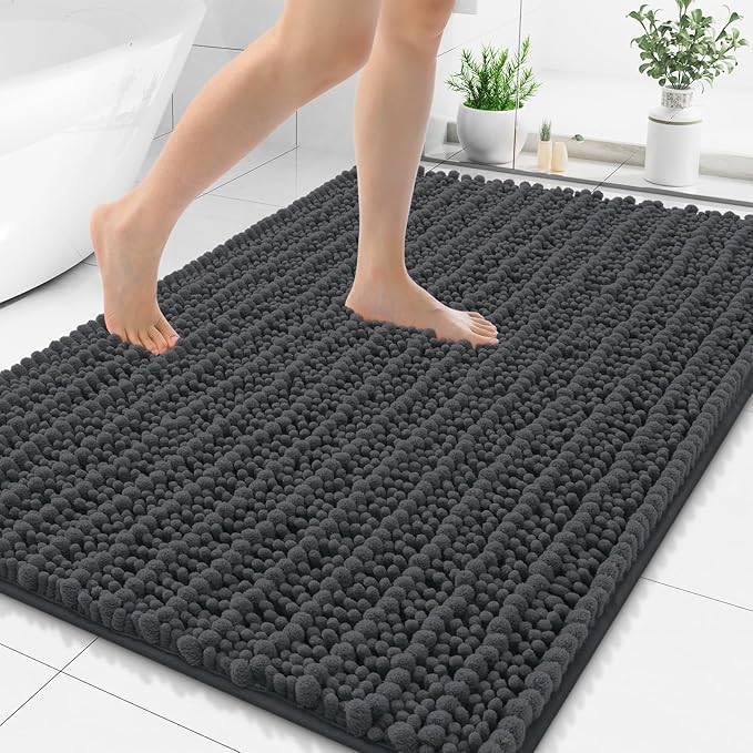 Smiry Bathroom Rugs Mat 48x32, Extra Soft Absorbent Chenille Bath Rugs, Non Slip Rubber Backing Machine Washable Quick Dry Bath Mats for Bathroom Floor, Tub, Shower, Home Decor Accessories, Dark Grey