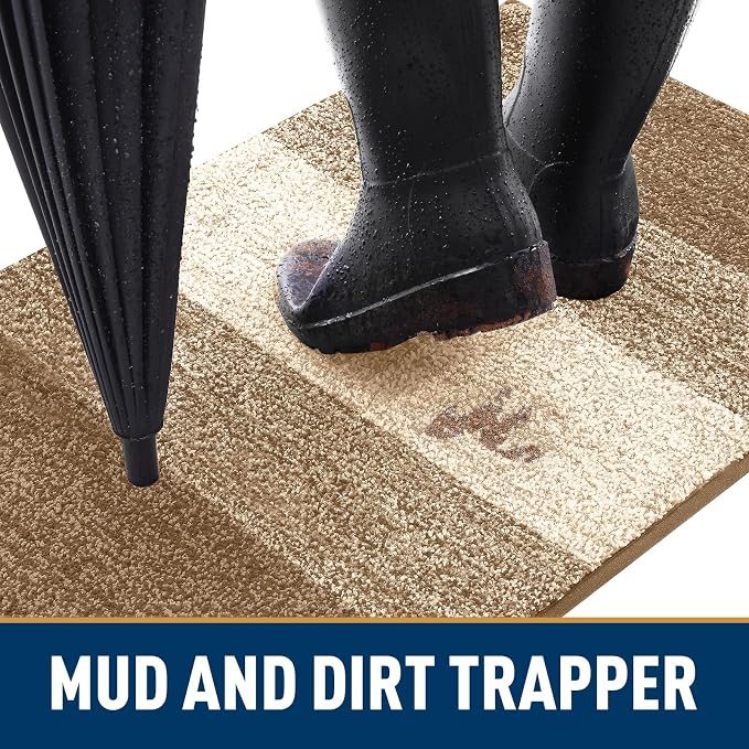 Smiry Dog Door Mat for Muddy Paws, Absorbs Moisture and Dirt, Low-Profile Entryway Mat with Non-Slip Backing, Entry Indoor Outdoor Doormat for Inside Floor (59x35 Inches, Camel, Striped)