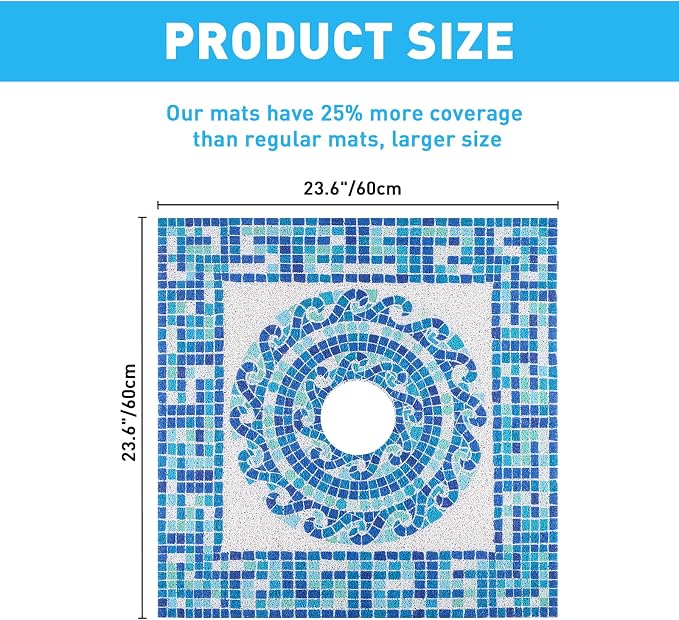 Square Shower Mat Non Slip: 24 x 24 Inch Soft Loofah Shower Stall Mat with Center Drain Hole - Secure Stand Up Shower Grip Pad for Inside Shower