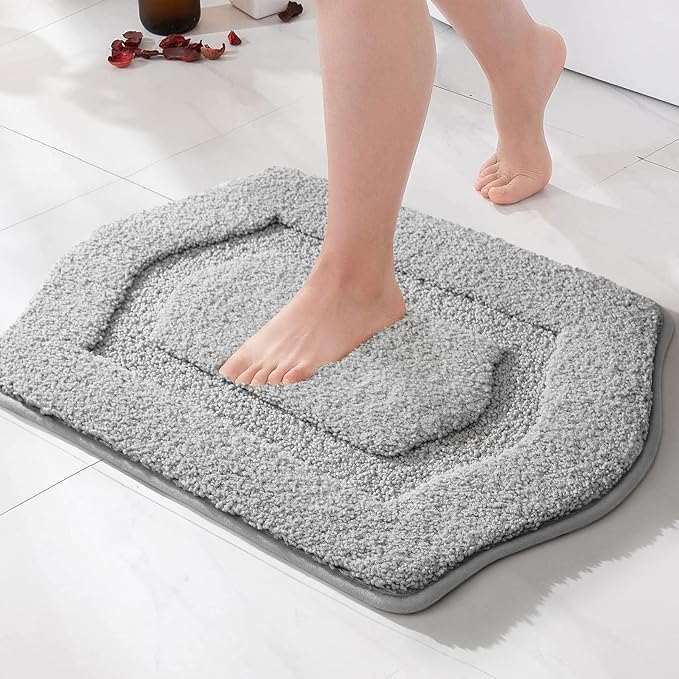 Bathroom Rug Mat, Extra Soft Absorbent Washable Bath Rug, Non-Slip Bath Mats for Bathroom, Tub and Shower, Grey, 18×24