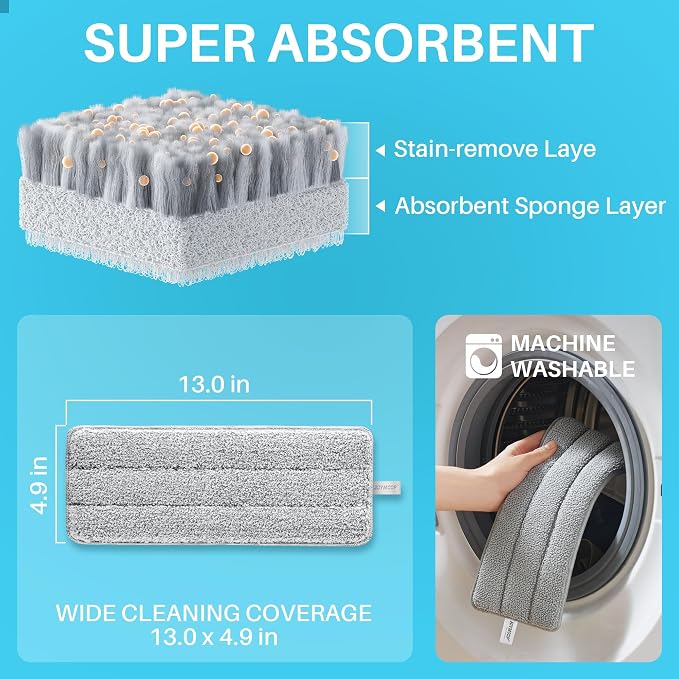 JOYMOOP Flat Mop System, 8L Mop and Bucket Set with Extension Handle, White, Large Capacity Floor Cleaning Mop for Household & Commercial Use, Includes 5 Microfiber Pads for Wet & Dry Cleaning