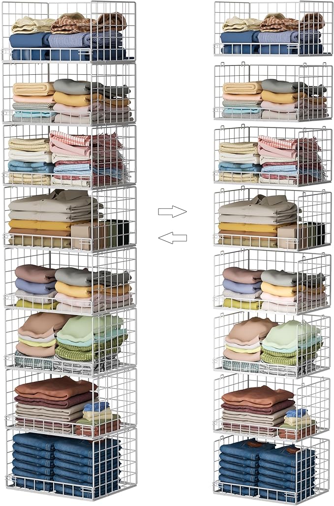 Yociyoga 8-Tier Stackable Closet Organizers and Storage Shelves, Foldable Closet Shelf Organizer, Stackable Storage Bins Drawers for Closet Organizer System, White(Patent No. 30022416)