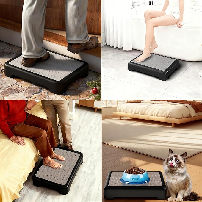 Mobility One Step Stool for Adult Elderly, Non-Slip Heavy Duty Indoor Outdoor Step Platform Assistive Device, Portable Riser for Car, Bed, Door, Stair, Bathroom, Black-Gray, White-Gray