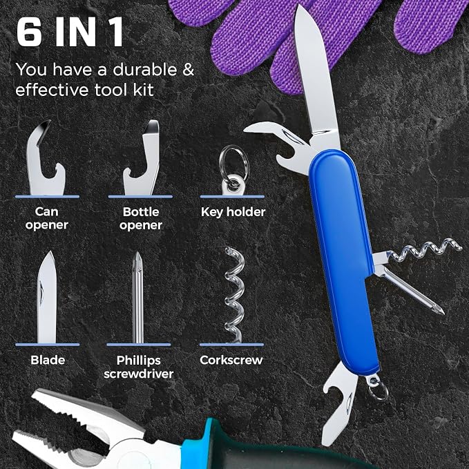 Small Pocket Knife 6 in 1 - Keychain Multitool - Compact Kids Pocket Knife with Bottle Opener, Can Opener, Corkscrew, Phillips Screwdriver - EDC Gift for Men, Women, Camping, Hiking, Travel - 5005