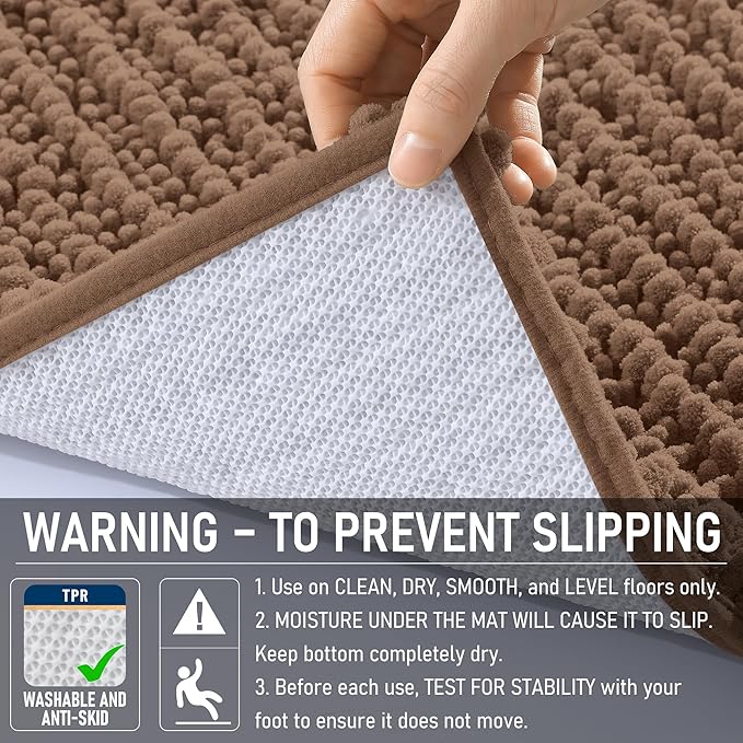 OLANLY Bathroom Rug Mat 40x32, Thick Soft and Absorbent Chenille Bath Mat, Non-Slip Rubber Backing, Machine Washable Quick Dry Bath Rugs for Tub Shower Floor, Home Decor Accessories, Mocha