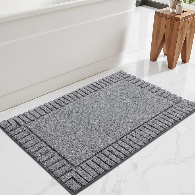 LUMI Bathroom Rugs Non Slip with Rubber Backing, Extra Soft Plush Microfiber Bath Rug Absorbent, Machine Washable Bath Mat Quick Dry for Tub, Shower, Hotel, Dark Grey, 24"x43"