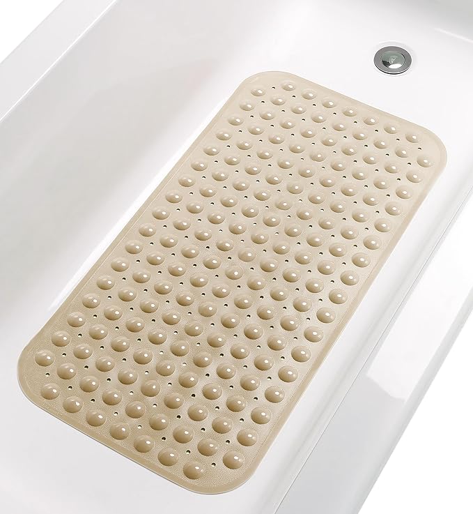 Large Non-Slip Bathtub & Shower Mat 31”x16” (Smooth/Non-Textured Tubs Only) Safe, Clean, Machine-Washable, Superior Grip&Drainage, Vinyl, Opaque Light Brown