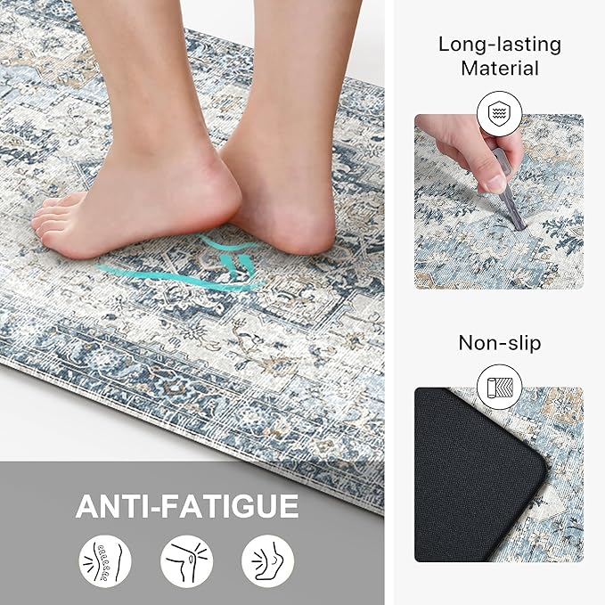 GENIMO Kitchen Mats for Floor, Washable Anti Fatigue Mat for Cushioned, 23.6"x71", Waterproof Kitchen Rugs, Non Slip Comfort Standing Mat Rug for Home, Sink, Laundry, Light Blue