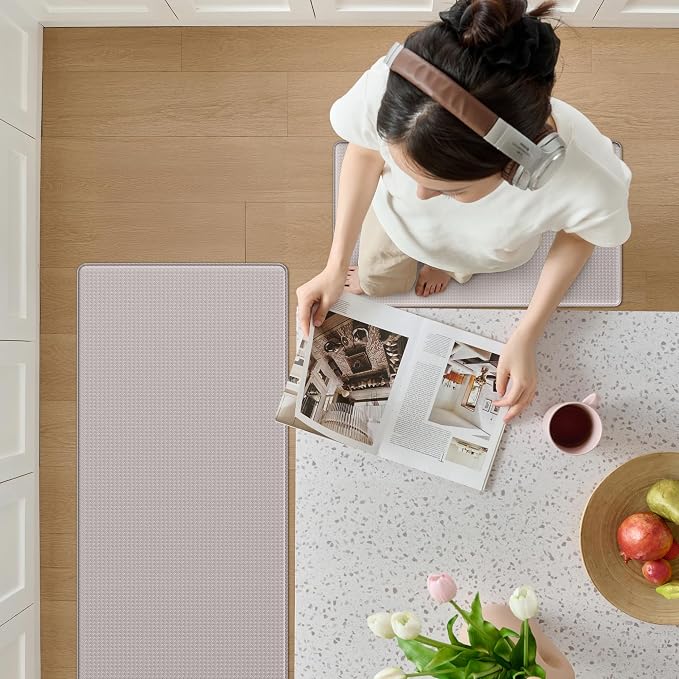 Kitchen Mats for Floor - 17"x59" Anti Fatigue Mats for Kitchen Floor - Non Slip Cushioned Rugs for Standing - Ivory