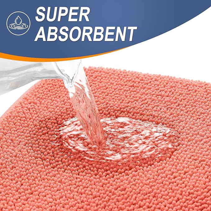 OLANLY Thick Memory Foam Small Bathroom Rugs 24x16, Extra Soft Absorbent Bathroom Mat, Quick Dry Bath Mat, Non-Slip, Machine Washable Carpet for Bathroom, Tub and Shower, Home Decor Accessories, Coral