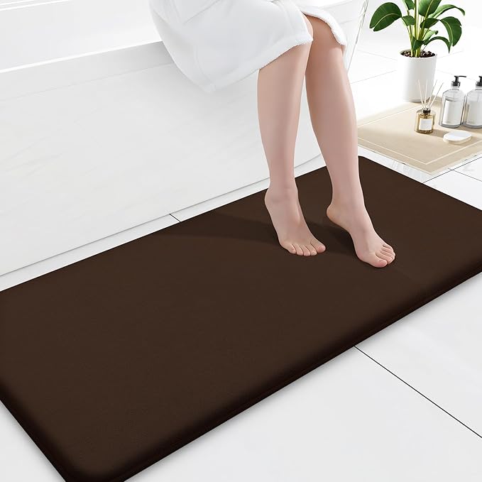 Smiry Memory Foam Bath Mat 47x20, Extra Soft and Absorbent Bathroom Mats, Non Slip Washable Carpet for Floor, Shower and Tub, Brown