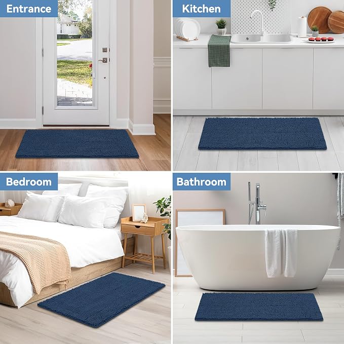 Bcoimo 44x24 Chenille Bath Mat – Non-Slip with Backing Bath Rug Ultra-Absorbent and Machine Washable Bathroom Mat Quick-Dry Design. Ideal for Bathroom Shower and Tub Areas