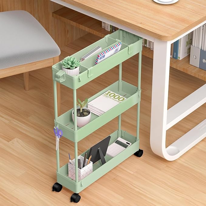 SPACELEAD 2-piece Set Slim Storage Cart 3 Tier,Bathroom Organizer Rolling Utility,Mobile Shelving Unit Slide Out for Office, Kitchen, Laundry Room & Narrow Places