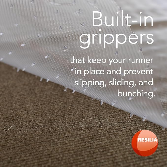 RESILIA Low-Pile Carpet Runner - Non Slip Carpet & Rug Protection, Washable Clear Vinyl Floor Runners, 27 Inches Wide x 15 Inches Long, Made in The USA