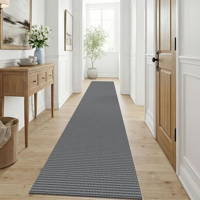 KOZYFLY Cotton Runners for Hallway 3x9, Wide Washable Runner Rug, Woven Non Slip Kitchen Runner, Braided Entryway Rug, Floor Carpet for Foyer, Bedroom, Hall, Grey/Dark Grey
