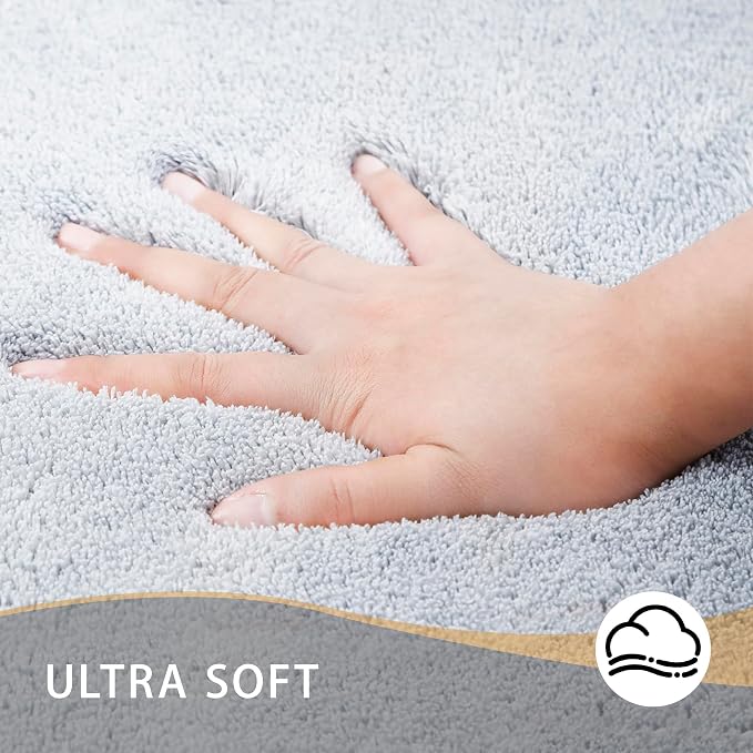 MINIDEAR Bathroom Rugs 24x17 Light Gray - Thick Memory Foam Bath Mat, Ultra Soft & Plush Fluffy, Non-Slip, Quick Dry, Absorbent Washable Floor Microfiber Mat for Tub, Home Decor Accessories