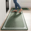 Dark Green Retro Elegance Frame Textured Kitchen Rug Sets [2 PCs], Anti-Fatigue, Waterproof Non-Slip Kitchen Mats Heavy Duty Comfort Foam Rug for Kitchen, Floor, Laundry,17"x29"+17"x47"