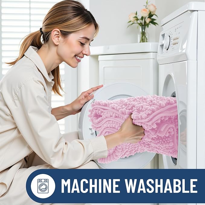 Smiry Bathroom Rugs Mat 36x24, Extra Soft Absorbent Chenille Bath Rugs, Non Slip Rubber Backing Machine Washable Quick Dry Bath Mats for Bathroom Floor, Tub, Shower, Home Decor Accessories, Pink