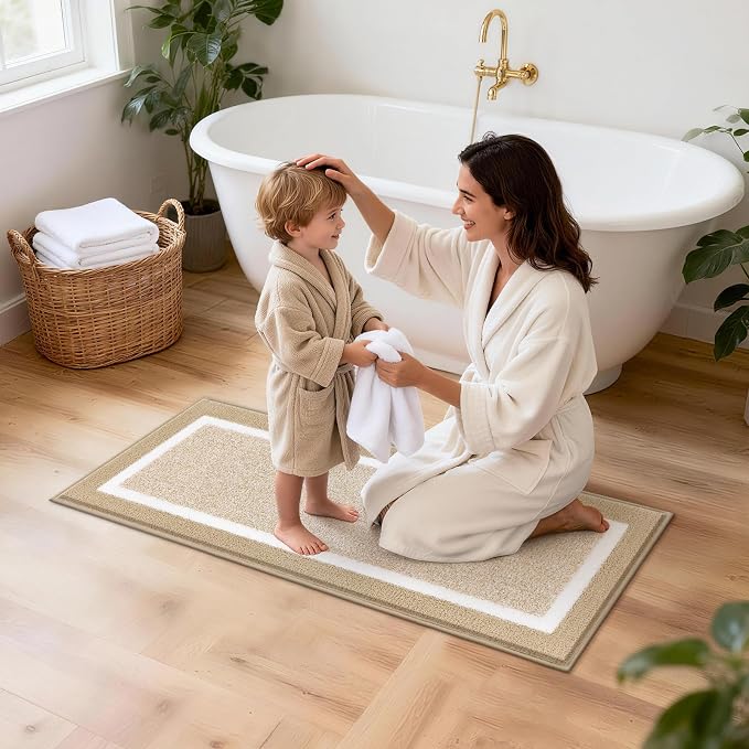 Pauwer Bathroom Rugs Sets 3 Piece Bathroom Shower Rugs with U-Shaped Contour Toilet Mat Absorbent Microfiber Plush Bath Mats Non Slip Bath Rugs Machine Washable Shaggy Bath Floor Mats