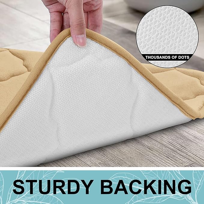 OLANLY Memory Foam Toilet Rugs U-Shaped 24x20, Ultra Soft and Absorbent Bathroom Rugs, Non-Slip, Comfortable, Machine Washable Contour Bath Mat for Toilet Base, Home Decor Accessories, Beige