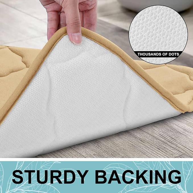 OLANLY Memory Foam Bath Mat Rug 30x20, Ultra Soft and Absorbent Bathroom Rugs, Non-Slip, Comfortable, Machine Washable Bath Carpet for Bathroom Floor, Tub, Shower and Home Decor Accessories, Beige