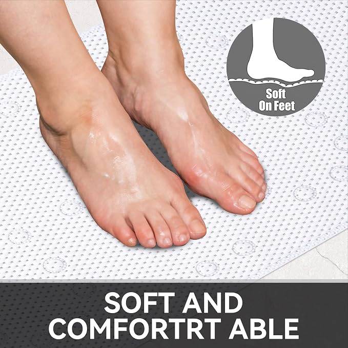 Bathtub Mat Non Slip Ivory 36” X 17” Shower Mat Soft Foam Bath Mats for Bathroom Tub, Bathtub Mat with Drain Holes, Suction Cups, Shower Mat Non Slip