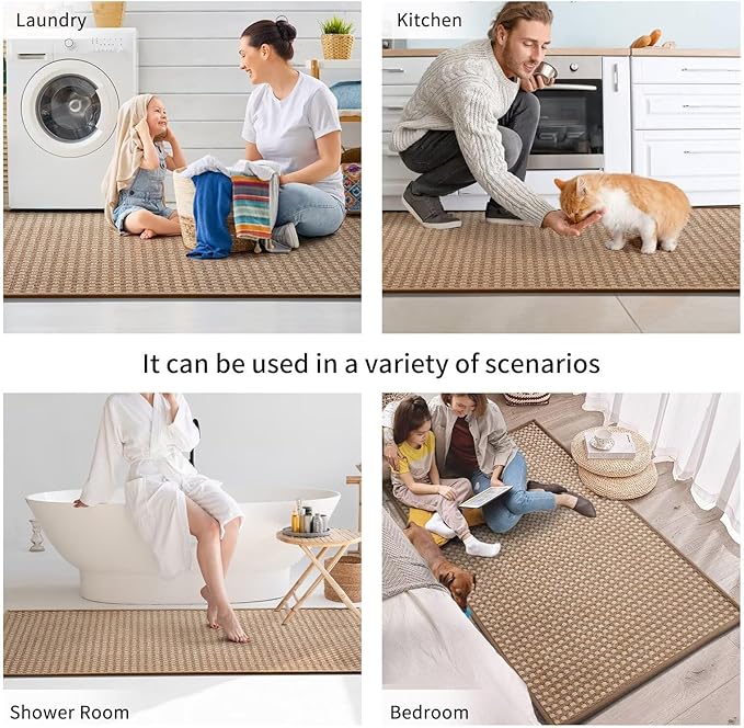 YDKGL Kitchen Runner Rugs Non Slip Washable, Super Absorbent Soft Chenille Braided Kitchen Mats for Floor Rubber Backing Standing Sink Mat Floor Mat, Easy to Clean, Brown 17"x59"