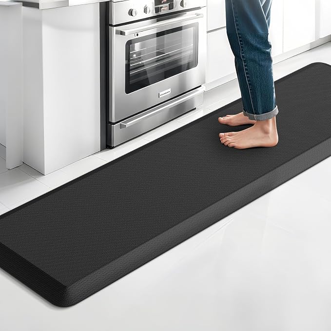 4/5 Inch Thicker Kitchen Mat, Cushioned Thick Floor Comfort Mat, with Non-Slip Bottom, Water & Stain Resistant, Easy Clean Standing Desk Mat for Kitchen, Sink, Office (17.3"x60"x0.8", Black)