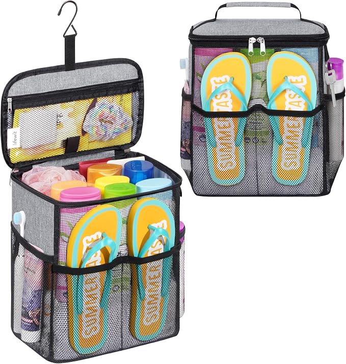 Lifewit Shower Caddy Portable, Toiletry Bag with Handle and 3 Mesh Pockets, Quick Dry Hanging Organizer for Bathroom, Gym, Travel, Camping, College Dorm Room Essentials for Women Men, Grey