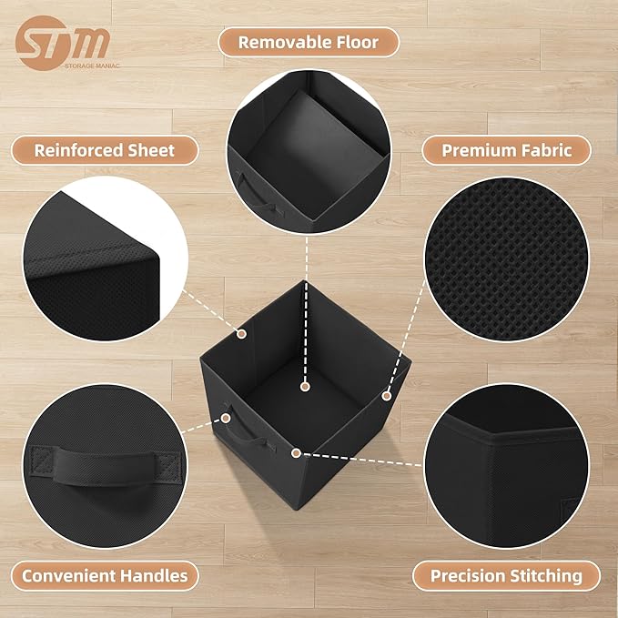 STORAGE MANIAC Storage Cubes, 11 Inch Collapsible Storage Bins with Handles, 10 Pack Fabric Foldable Bins for Organization, Durable Storage Bins for Closet, Shelves, Offices, Toys, 10-Pack Black